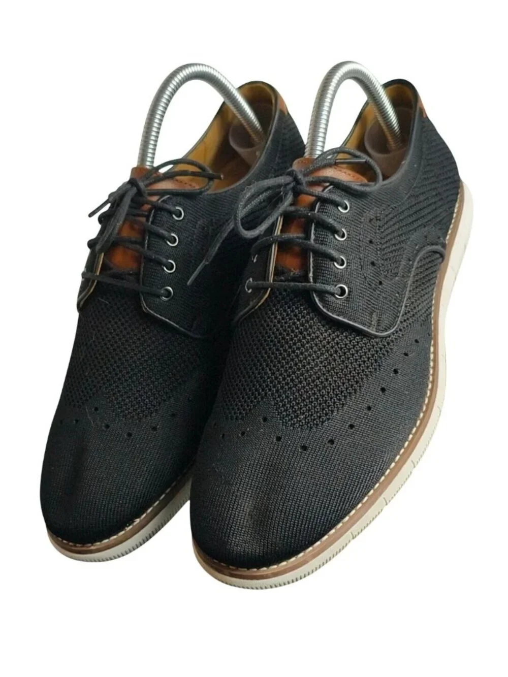 Johnston & Murphy Boys 6 Holden Knit Wingtip Lace-Up Shoes Black New
